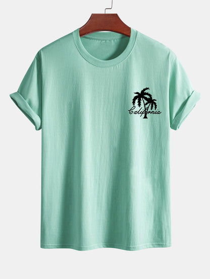 California Palm Tree Print Cotton T-Shirt & Swim Shorts