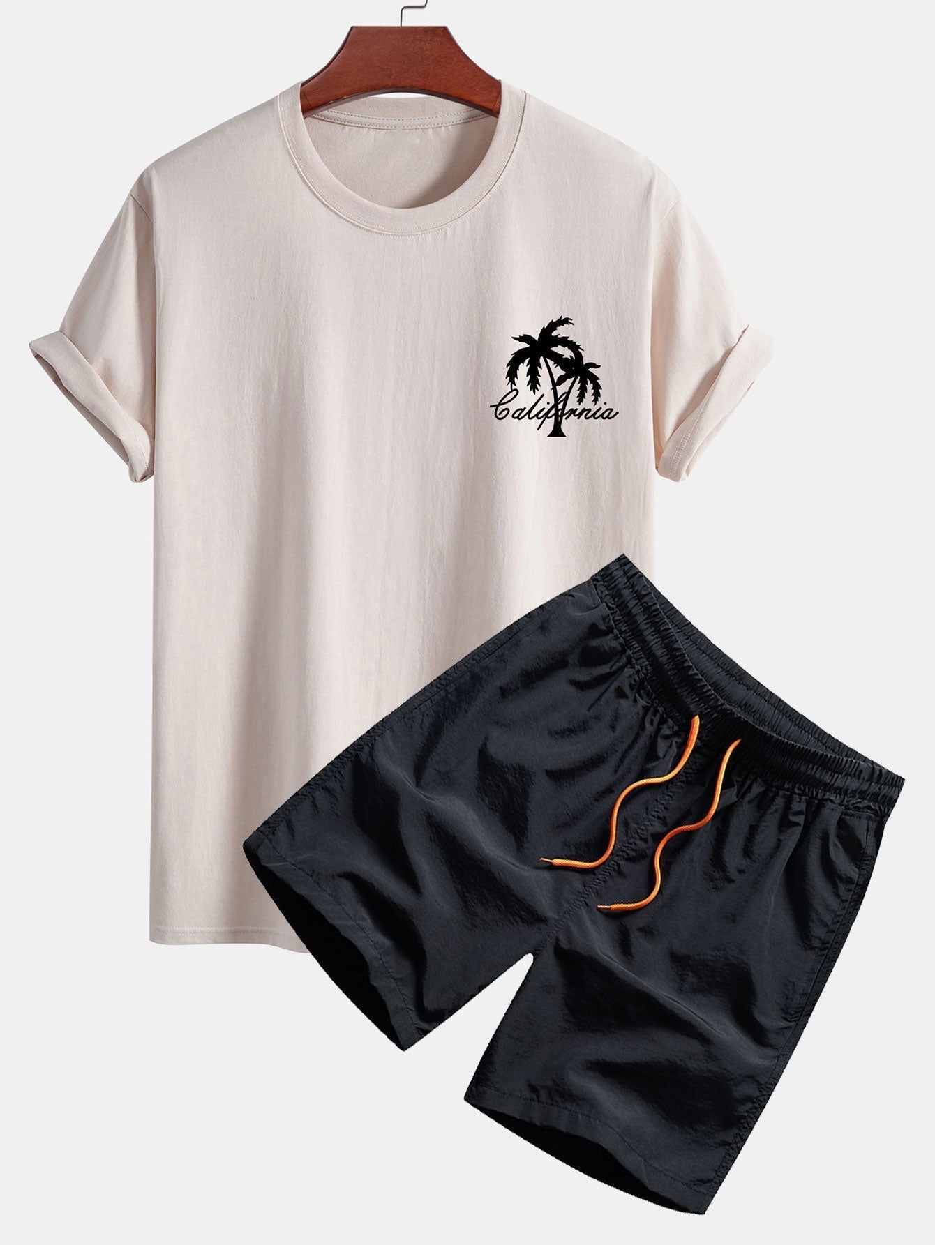California Palm Tree Print Cotton T-Shirt & Swim Shorts